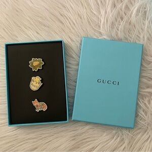 Gucci Resin Cat Chick Cabbage Lapel Pin Set of 3